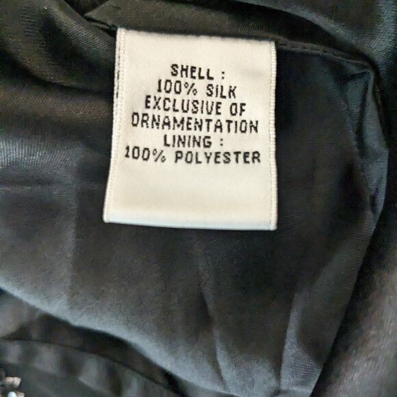 Vtg Cache Prom Dress Maxi Gown Black 12 Y2K Fairy Goth Silk Silver Floral Bead - Picture 12 of 14